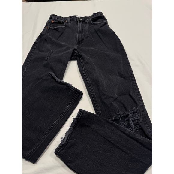 Abercrombie & Fitch Ultra High Rise 90's Straight Jeans 25/0R Black Destroyed - Picture 4 of 8